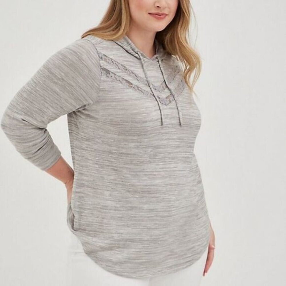 Torrid Heather Grey Super Soft Lace Inset Hoodie Sweater 6xl